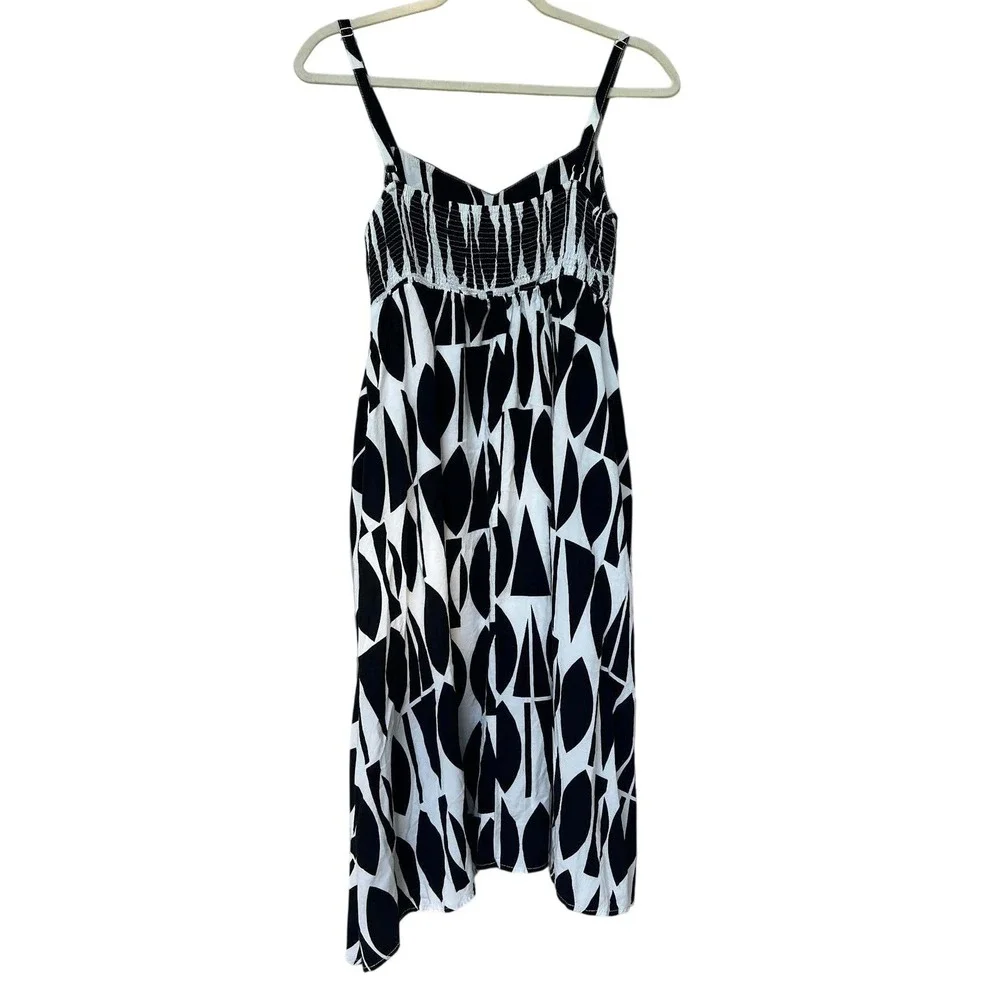 Millibon Strappy Oval Dress Medium Geometric Black White Boho Vacay Resort Sun - Picture 2 of 8